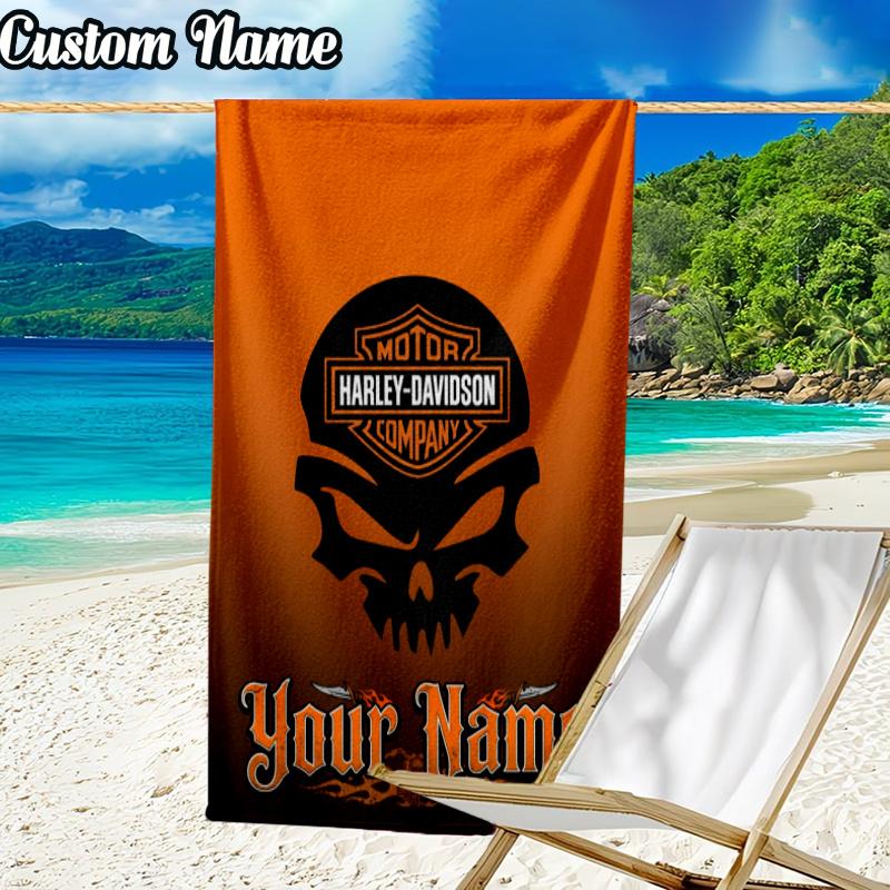 Custom Name Davidson motorcycle Beach Towel - Soft, Ultra-Absorbent Microfiber, Lightweight, Perfect for Beach, Parties, Travel, Camping