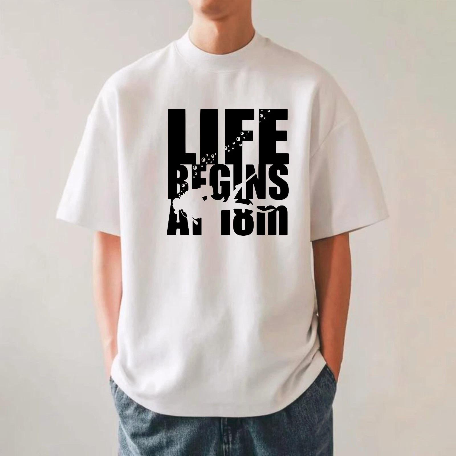 Scuba Diving T-Shirt, Life Begins At 18m Funny Diver Birthday Gift Idea Tee L