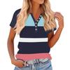 Women's Fashionable Casual V-neck Button-down Striped Print Short-sleeved Top For Summer