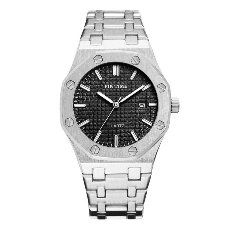 

PINTIME Мужские часы класса люкс, автоматические часы с датой, водонепроницаемые, светящиеся, мужские наручные часы, кварцевые, из нержавеющей стали, спортивные часы чёрный/серебряный