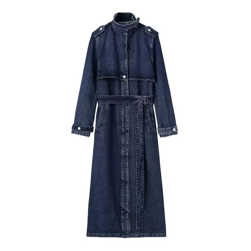 

Kaslead New Women clothes Western Style Fashion Denim Mid-Length Trench coat Outerwear 3607271 401 Blue L