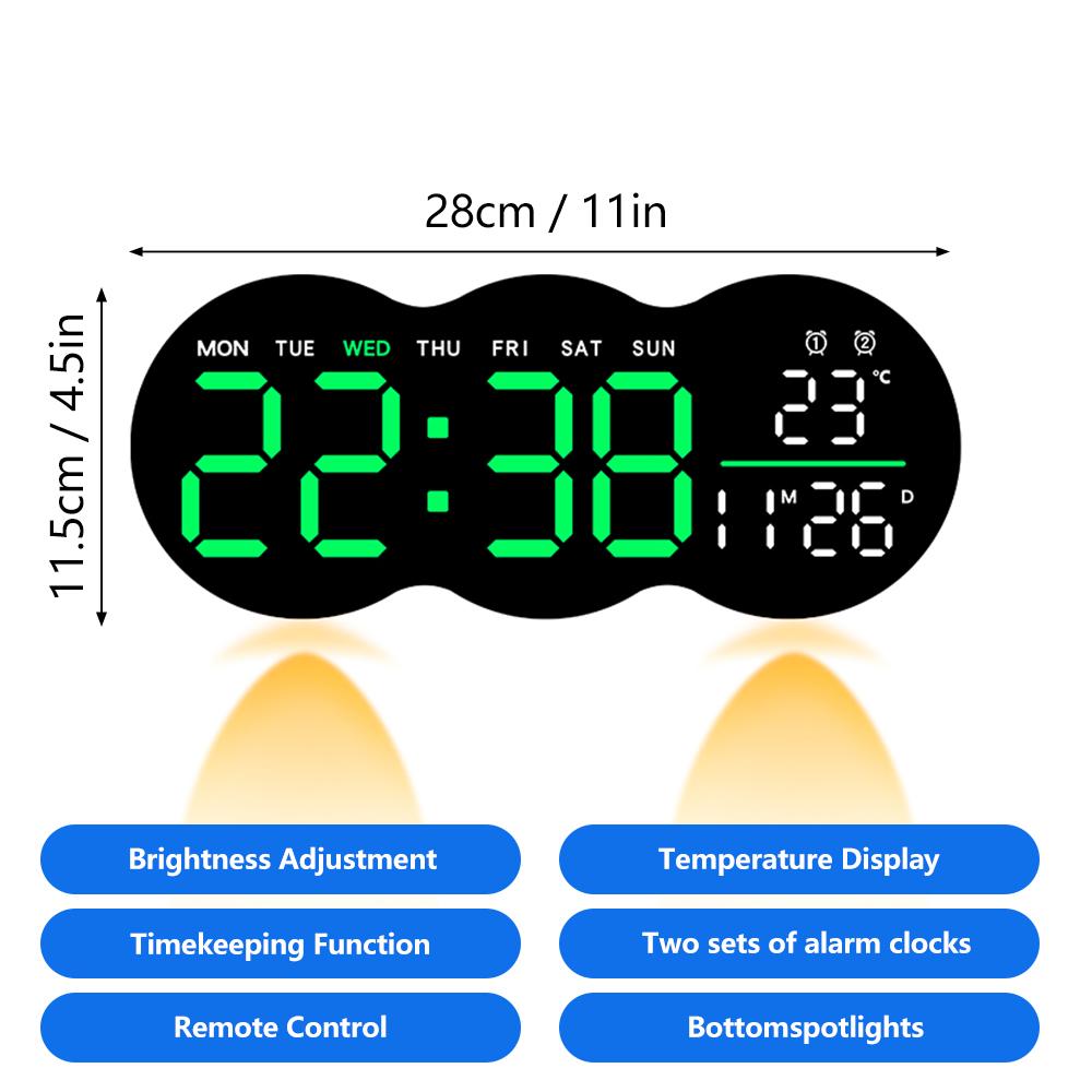 New Multi-Functional Clock Wall Lamp Time Temperature and DST Alarm Display Ambient Spotlights Remote Control LED Wall Clock