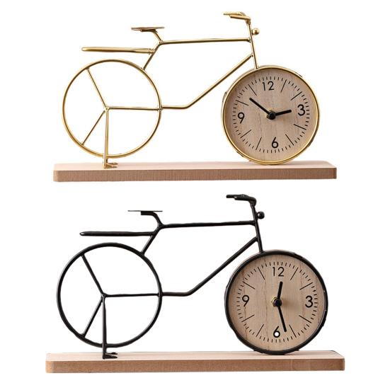 Bicycle Table Clock Mini Bike Model Alarm Clock Battery Powered Decorative Metal Tabletop Clock for Living Room Kitchen Bathroom Office Desk Shelf