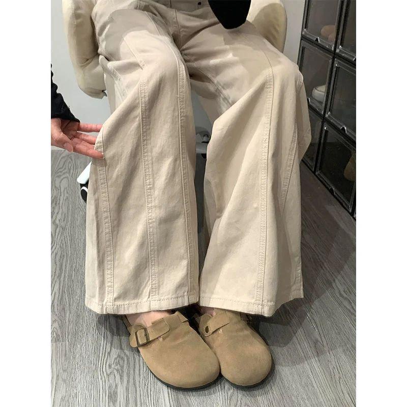

Beige Vintage Women s High Waist Slimming Wide-Leg Jeans XS