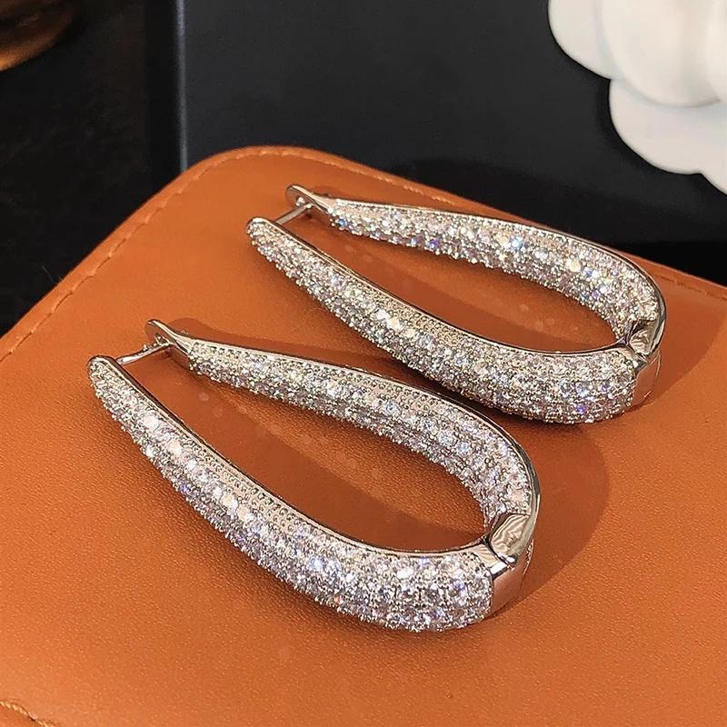 CAOSHI Gorgeous Sparkling Full Zirconia Hoop Earrings Lady Anniversary Party Accessories Luxury Jewelry for Wedding Ceremony