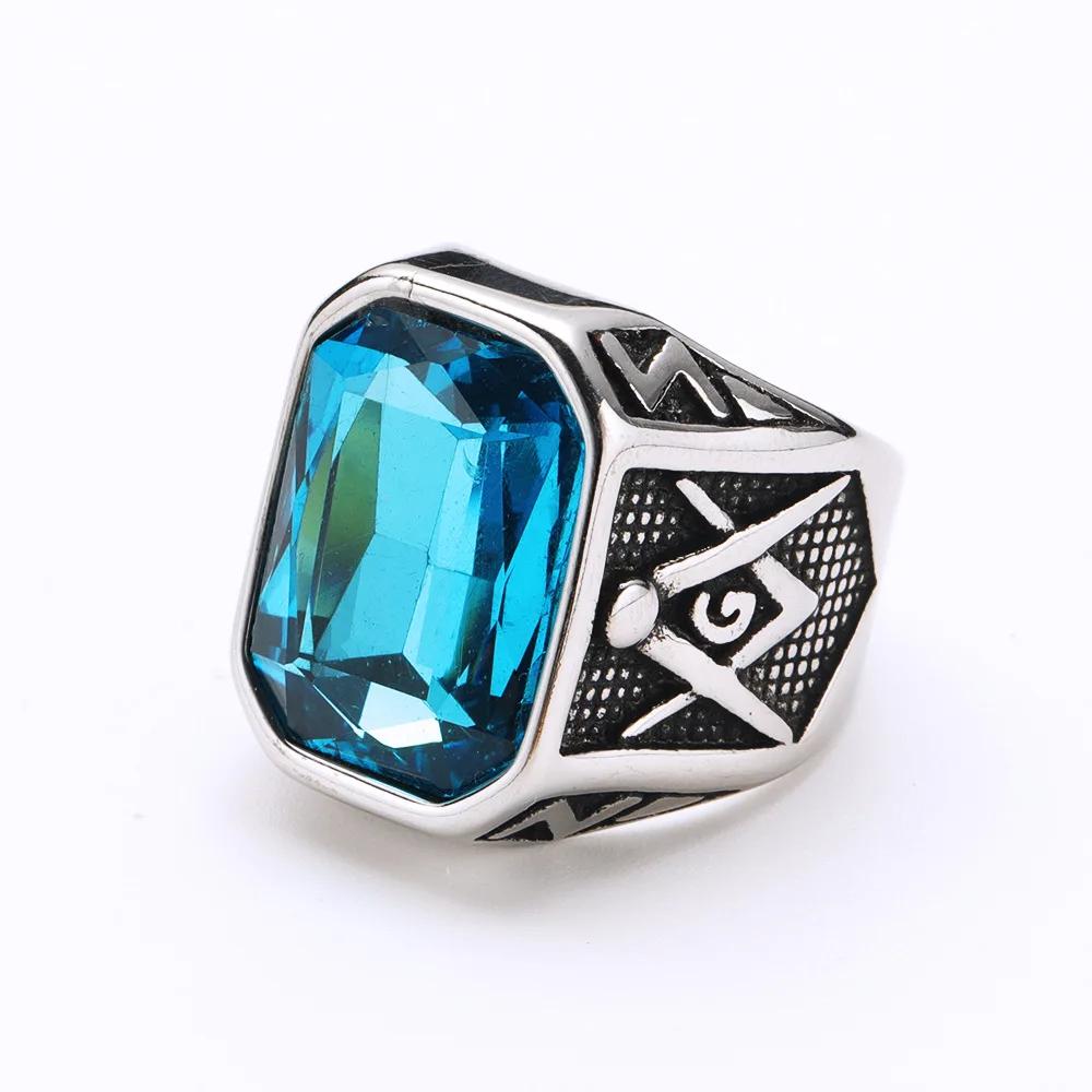 Punk Vintage Masonic Stone Rings for Men Women Party Creative Multi Colored Stainless Steel Letter G Ring Jewelry Gift Wholesale