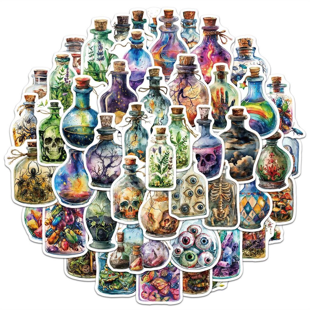 50 Witch Potion Bottle Stickers - Waterproof Decorative Graffiti for Suitcases