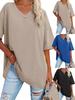 Women's Cotton V Neck Oversized Half Sleeve T Shirt Loose Tunic Top