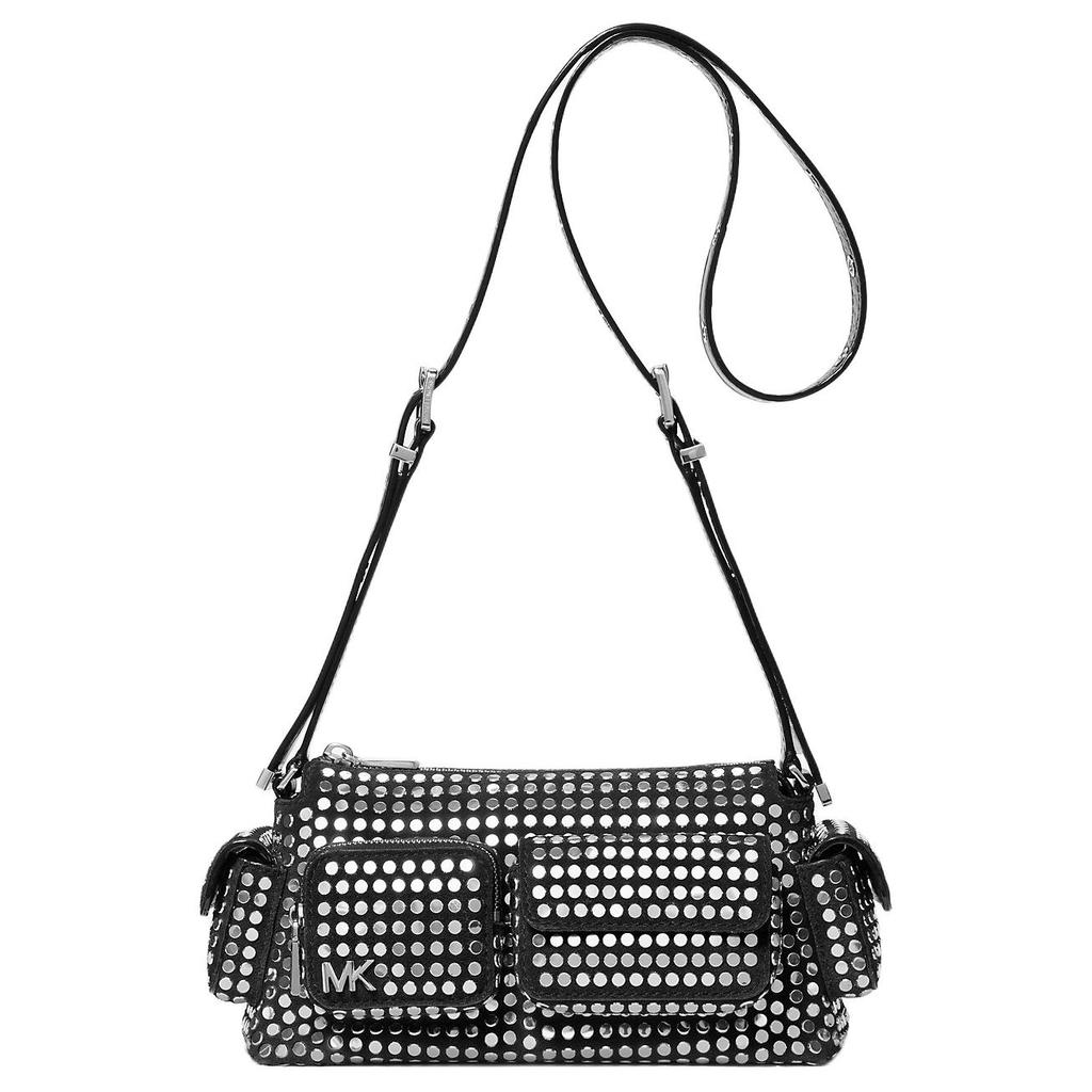 Michael Kors Dakota Nieten-Design Silberne Beschläge Wildleder Schultertasche Klein Damen Schultertasche Schwarz 32F5SM3C5S-BLACK