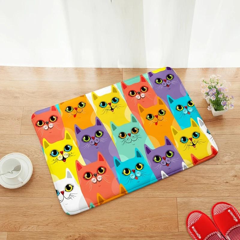 1Pc Cute Cat Printed Bathroom Floor Mat Decorative Non-slip Bath Rug Comfortable Doorway Foot Pad Living Room Home Decor Carpet