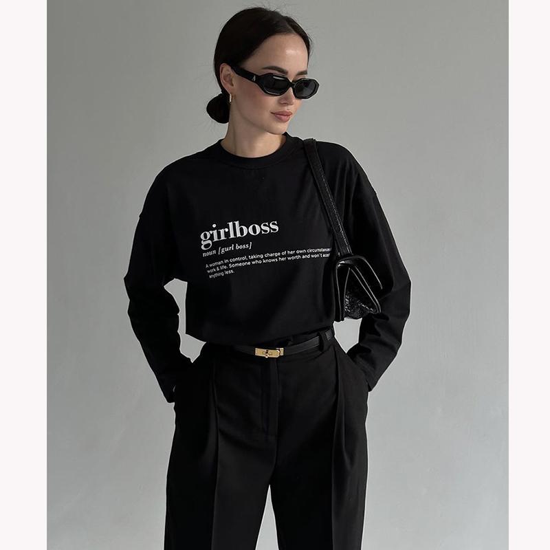 Hirsionsan Sanfte Brief Gedruckt Oansatz Langarm T Shirts Frauen Vintage Grundlegende Alle-spiel Pullover Tees Weibliche Freizeit Kleidung