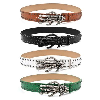 Gothic Waistband Faux Leather Belt Skull Embellished Waist Cinching Band for Work Event and Daily Outings