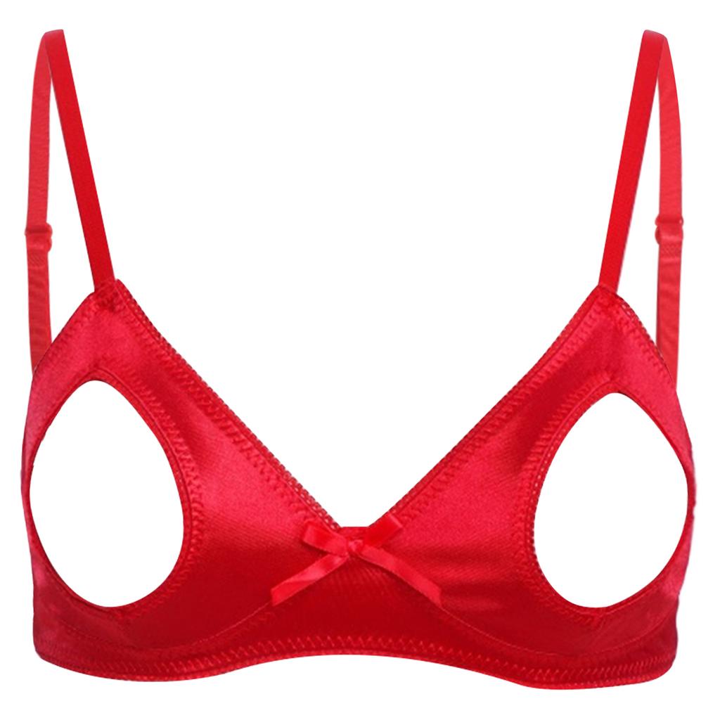 Womens Bra Cutout Push Up Shelf Bra Top Adjustable Straps Lace Trim Brassiere Valentine Lingerie