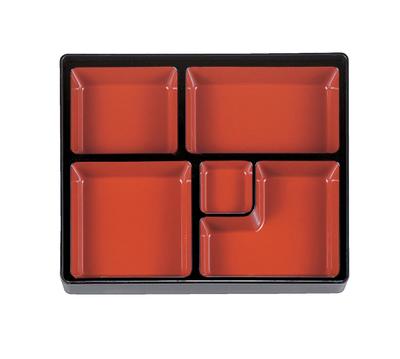 Wakaizumi Lacquerware TA Long Bento Box with Vermilion and 11-inch D.X Divider, Black, 1-364-5