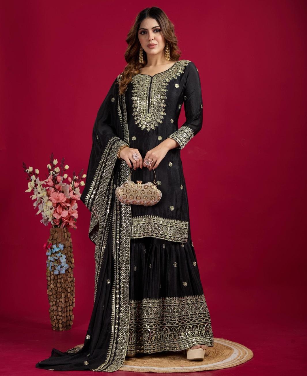 Индийский дизайнерский костюм Bollywood Sharara Salwar Suit Women Pakistani Salwar Kameez Set Dress M чёрный