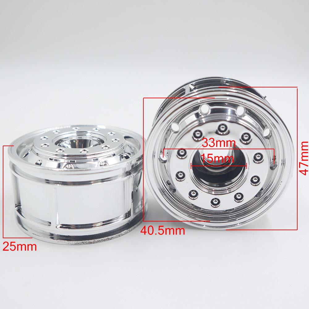 2Pcs Plastic Electroplated Round Hole Front Wheel Hub for 1/14 Tamiya RC Truck Scania 770S Actros 3363 Volvo MAN LESU Car Parts