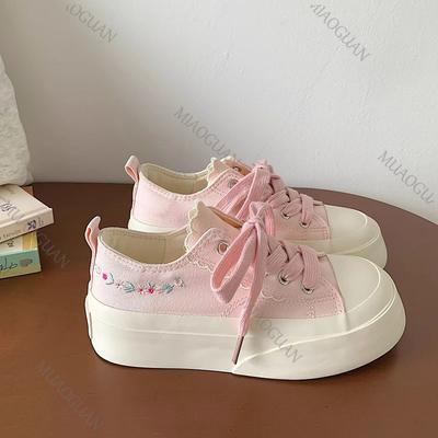 Mode Stickerei Blumen Canvas Schuhe Damen 2025 Frühling Herbst Dicke Sohle Erhöhte Sneakers Lässig All Match Tennis Board Schuhe
