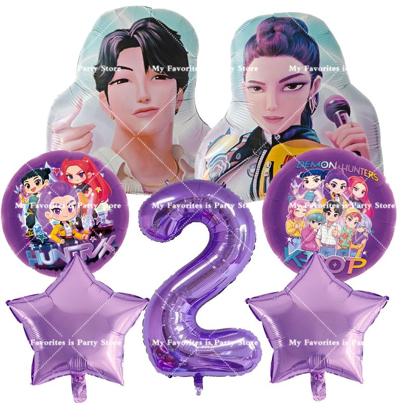 Kpop Demon Hunters Birthday Balloons Set Number Balloon Suit Foil Ballon Cartoon Birthday Party Supplies Decor Baby Shower Gift