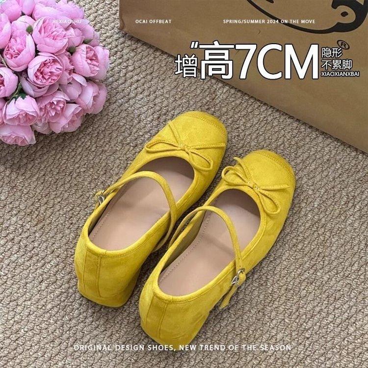 French small man inner height increase bow gentle single shoes women's 2025 new foreign style Mary Jane shoes ballet shoes