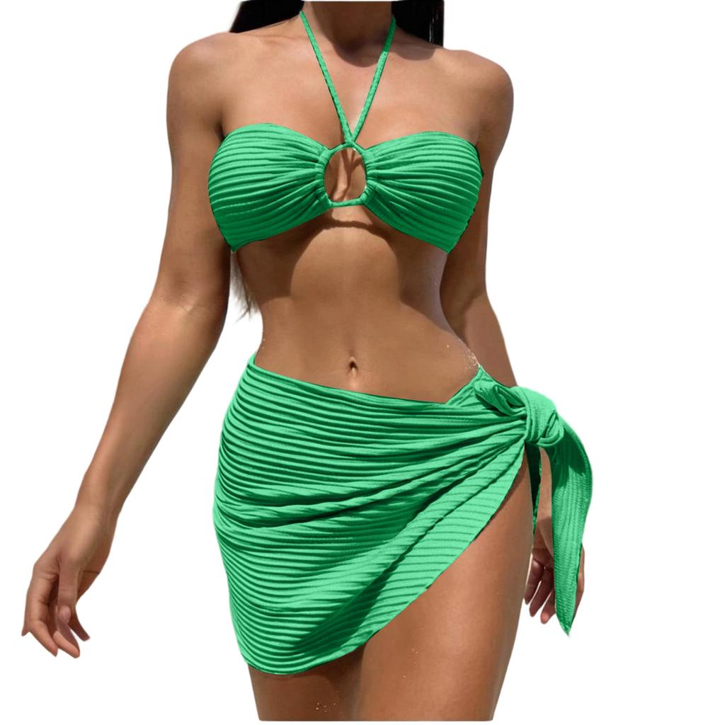 Women's 3 Piece Bikini Sets Sexy High Waisted Swimsuit With Beach Cover Up Skirt