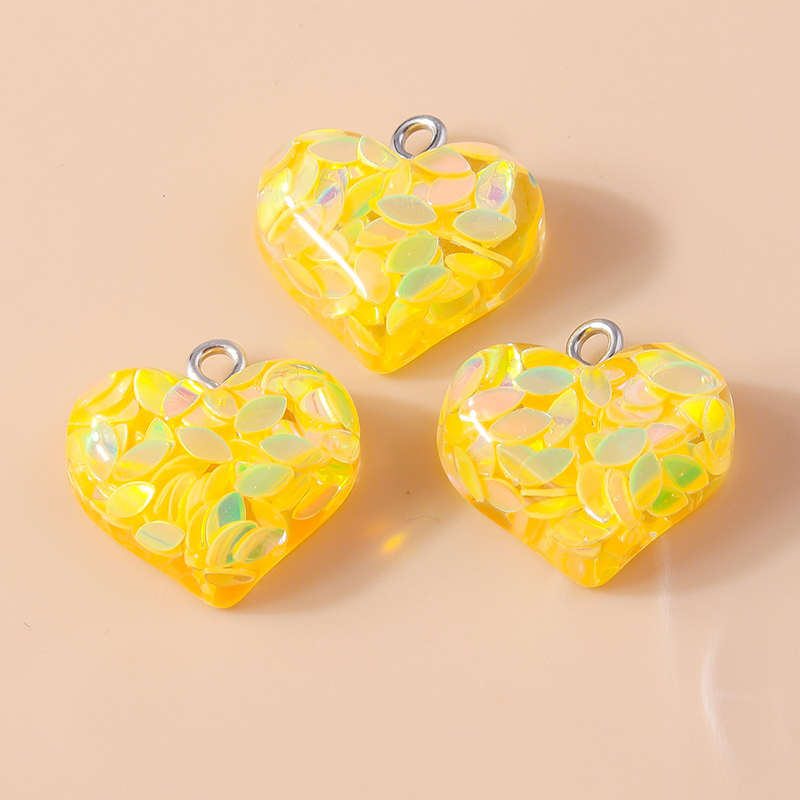 10pcs 18*19mm Resin Sequin Love Heart Charms Pendants for Jewelry Making DIY Necklace Earrings Bracelet Accessories Supplies
