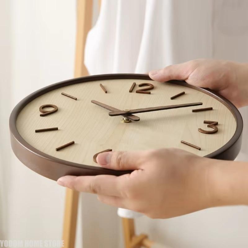 Modern Wooden Silent Art Wall Clocks Simple Wood Grain Bedroom Clocks Luxury Multifunctional Entrance Hall Home Accessories