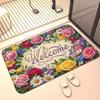 1pc Floral Welcome Non-Slip Outdoor Mat - High-Definition Printed Machine Washable Absorbent Mat, Suitable for Entrance, Bathroom, Camping, Picnic, Yo