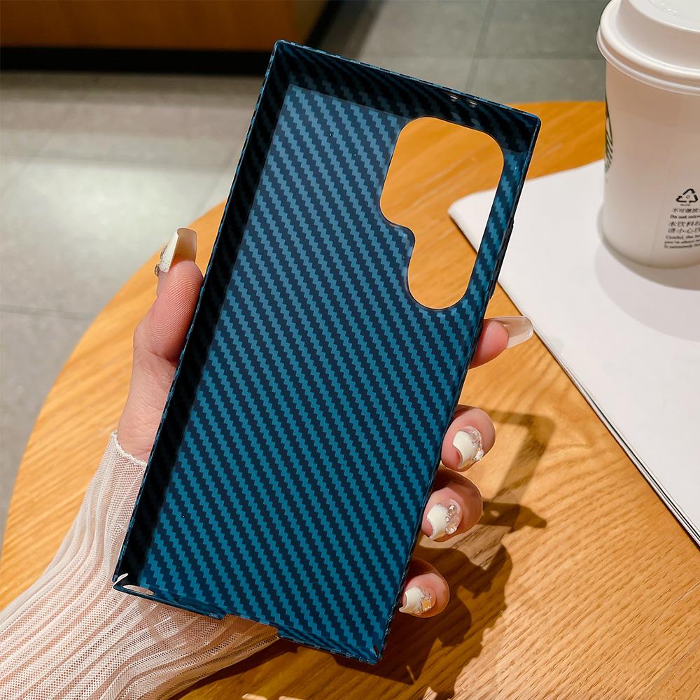 Luxury Ultra Thin Carbon Fiber Textured Phone Case For Samsung Galaxy S25 S24 Ultra S23 Plus S22 Note 20 Shockproof Hard Cover