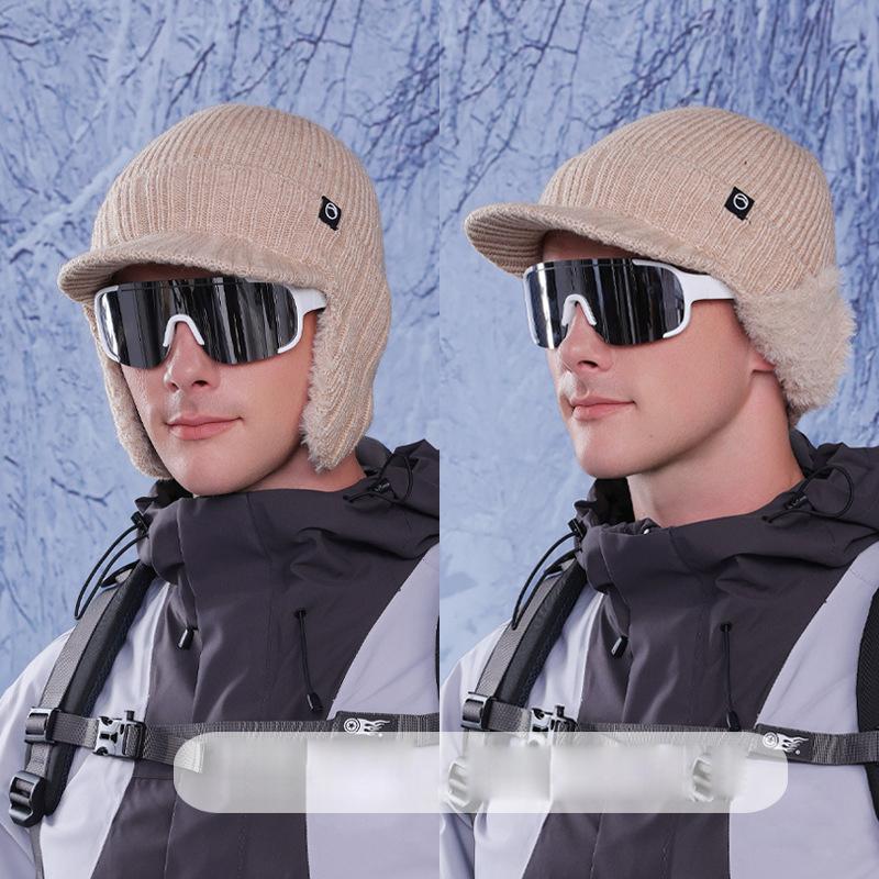 

Зимняя защитная кепка для ушей, мужская, утепленная, вязаная, бейсбольная кепка для верховой езды, флисовая шапка хаки