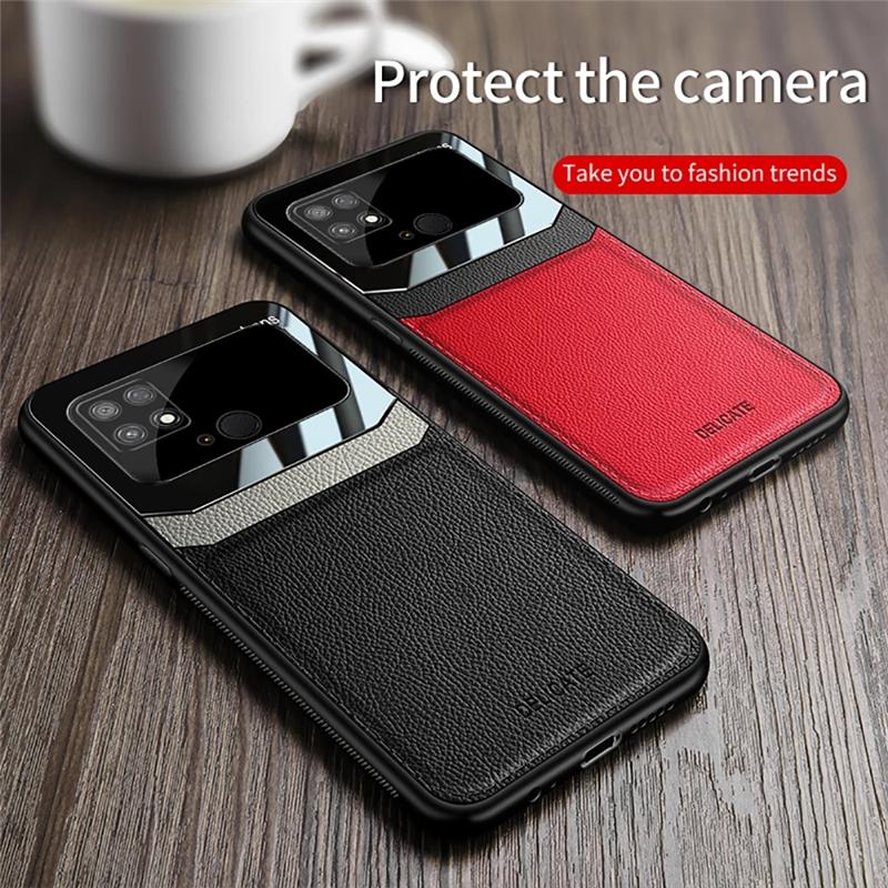 Texture Leather Mirror Glass Case For Samsung Galaxy A53 A23 A12 S22 S21 Xiaomi Redmi Note 11 A1 10C Huawei P50 iPhone 14 13 12 11 Pro Max Soft Cover