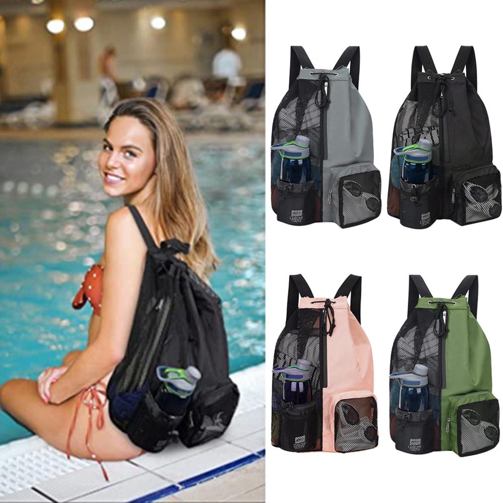 Beach Storage Backpacks Drawstring Swimming Bag with Wet Pockets Thickened Mesh Lightweight Comfortable for Training Equipment