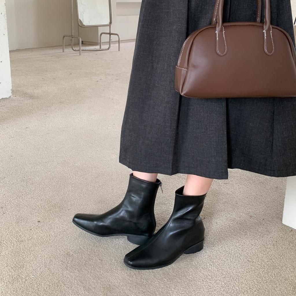 2025 Autumn New Round Head Low Tube Thin Chelsea Rear Zipper Martin Women's Short Boots