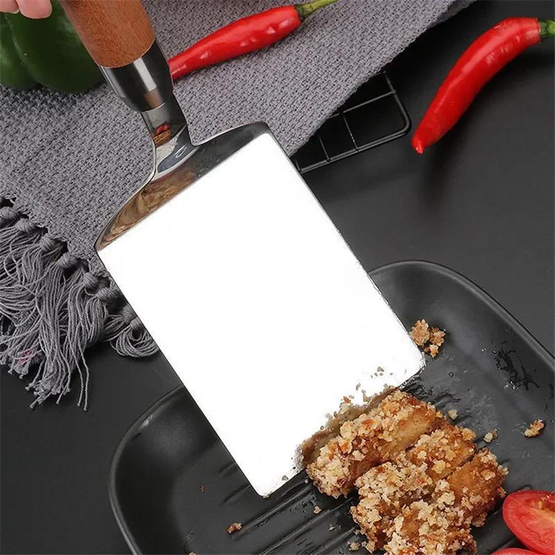 Stainless Steel Square Head Steak Cooking Spatula Pizza Shovel Pancake Beef Turner Scraper Wood Handle BBQ Utensils for Kitchen