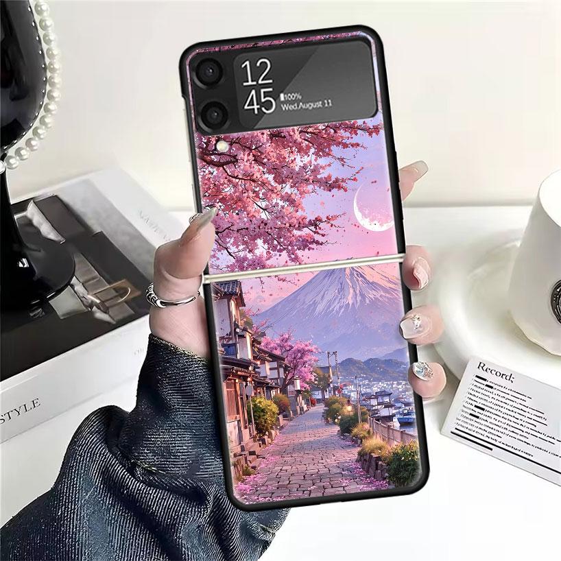 Japanese Cherry Mount Fuji Cases For Samsung Galaxy Z Flip 4 5 6 7 3 Z Flip7 Flip6 Flip4 Flip5 Flip3 5G Hard Shockproof Fundas C