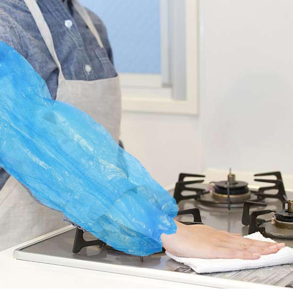 100/200pcs Waterproof Disposable Arm Sleeves Covers PE Oversleeves With Repairing Cleaning Tattooing Blue Transparent Household