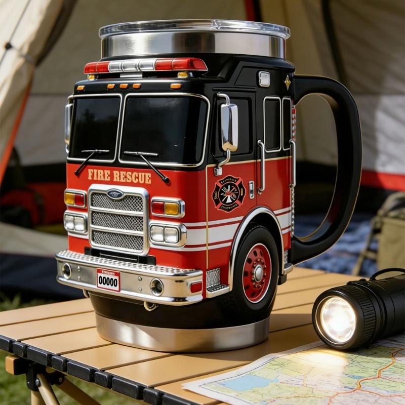 Portable Insulated Fire Truck Shape Coffee Cup with Detailed Design Drinking Cup Suitable for Gift Givings or Individual