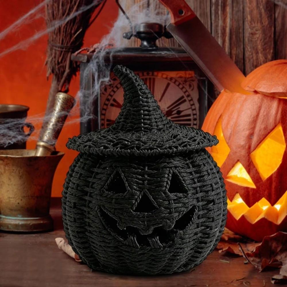 with LED Candle Black Jack-O Lantern Candy Storage Basket  Halloween Decoration