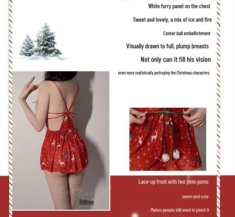 Guiruo Sexy Weihnachts-Mesh-Dessous: Pure Desire Übergröße Tief ausgeschnittenes Nachthemd Versuchungsset 4926