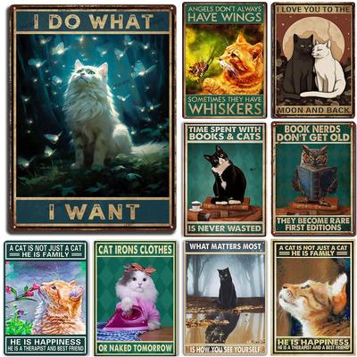Grappige Katten Decor Metalen Blikken Borden Ik Doe Wat Ik Wil Leuke Kat Grappige Metalen Posters Muurkunst Decor Borden voor Badkamer, Tuin, Huis