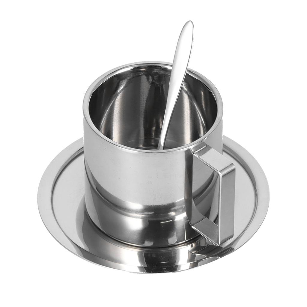 Ensemble 3 pièces Tasse à café isotherme Ensemble Tasses à double paroi en acier inoxydable Tasse à thé au lait avec soucoupe Ensemble cuillère