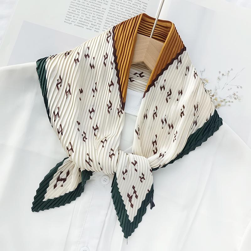 Korean Pleated Silk Scarf 70cm: Women's Spring/Autumn Fashionable Thin Scarf – Ideal for Flight Attendants & Headscarf Use