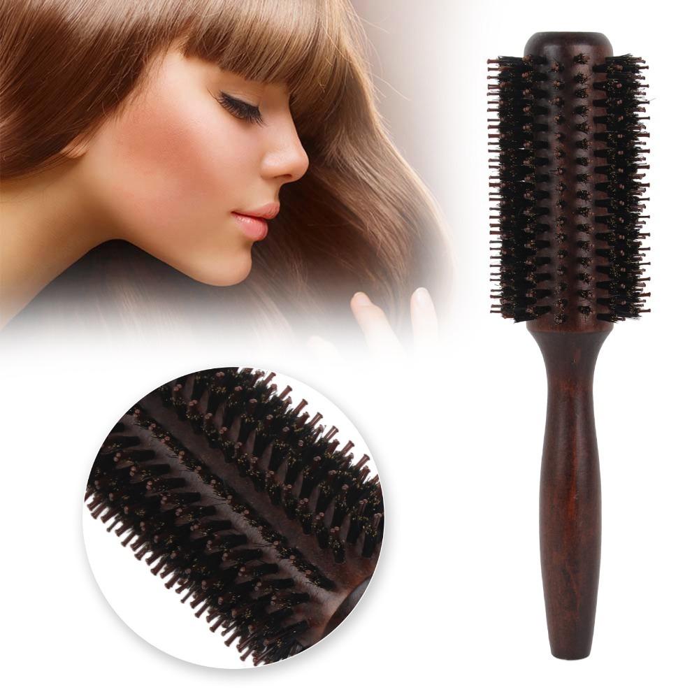 

Wooden Handle Round Comb Solid Wood Hair Brush Hair Care Roller Comb Women Use