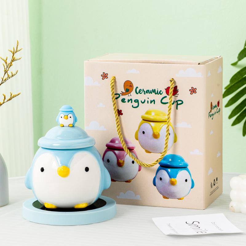 Pinguin mit großem Bauch Thermostatische Keramiktasse Niedlicher Cartoon Ins Kaffeetasse Büro Tasse Niedliche Wassertasse