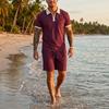 Mens Waffle Collared Polo Short Sleeve Shorts Casual Beach Vacation Set