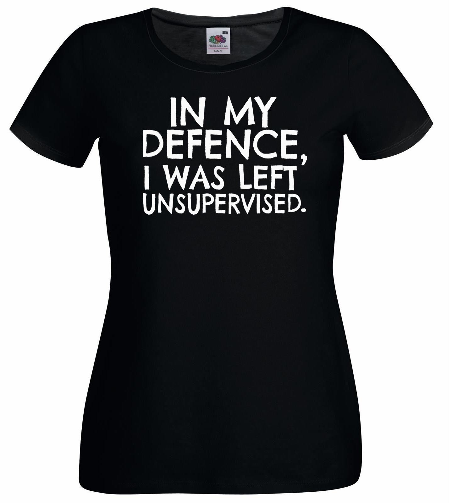 Unisexs In My Defence I Was Left Unsupervised Funny Lady Fit Black TShirt 2XL