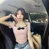 Pure desire bow short sleeve slim fit slim waist T-shirt Spice girl sexy fashion versatile niche irregular top
