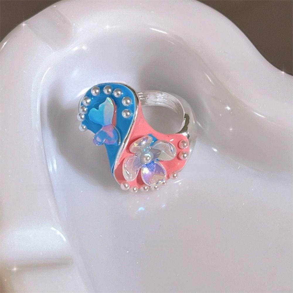 Geometric Enamel Love Heart Ring Open Ring Irregular Enamel Ring Painting Ring  Women