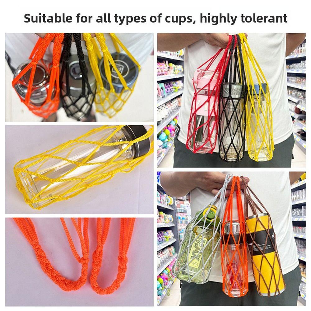 Weave Water Cup Mesh Bag Hand Woven Pouch Visible Bag  For Sport Camping Accessories