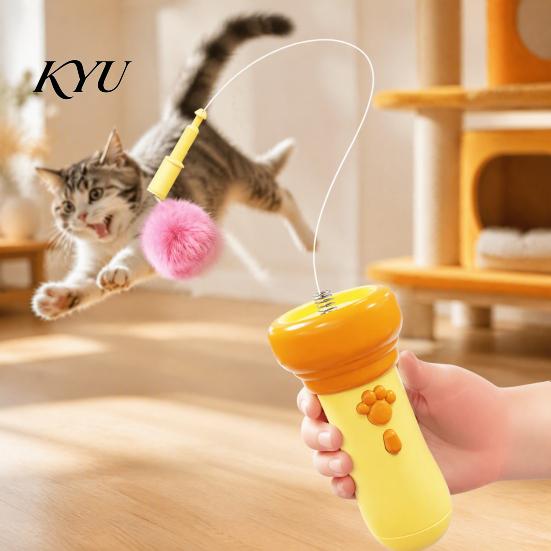 Automatic Retractable Plush Balls Electric Cat Ball Launcher, Interactive Toy One-Click Recycling, Toys for Indoor Cats with Bells Bored Kittens