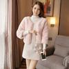 Autumn and Winter Clothing Fluffy Beaded Imitation Fur Jacket New Slim-fit Round Neck Lady Top Women's Coats